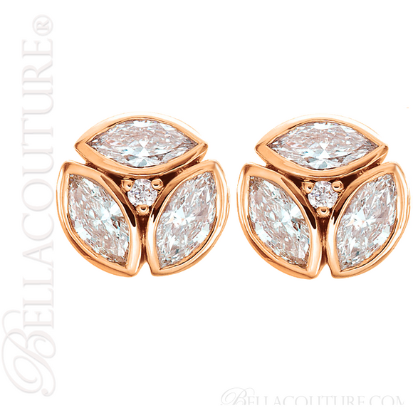 (NEW) BELLA COUTURE De VINE Marquise Cut Diamond 14K Rose Gold Bezel Set Stud Earrings (1/2 CT. TW.)