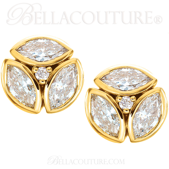(NEW) BELLA COUTURE De VINE Marquise Cut Diamond 14K Yellow Gold Bezel Set Stud Earrings (1/2 CT. TW.)