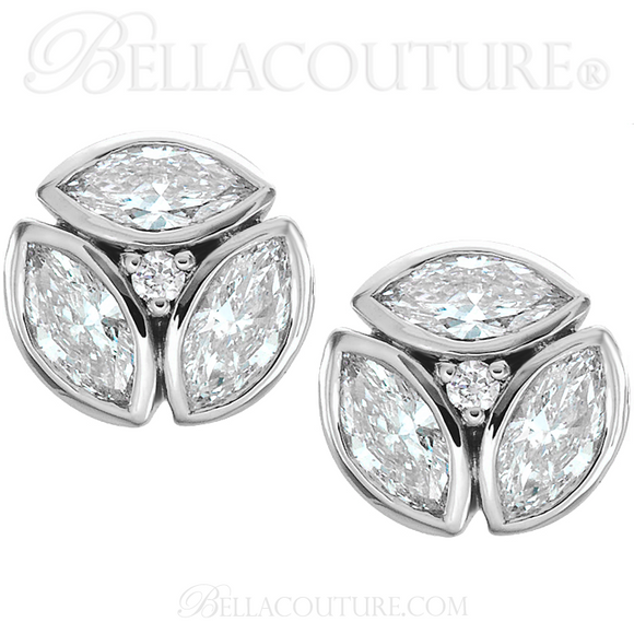 (NEW) BELLA COUTURE De VINE Marquise Cut Diamond 14K White Gold Bezel Set Stud Earrings (1/2 CT. TW.)