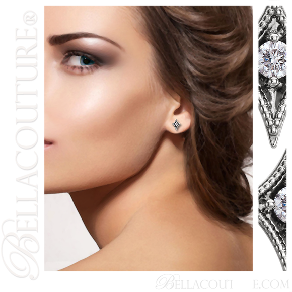 (NEW) BELLA COUTURE La VITA Demure Milgrain Diamond PLATINUM™ Stud Earrings