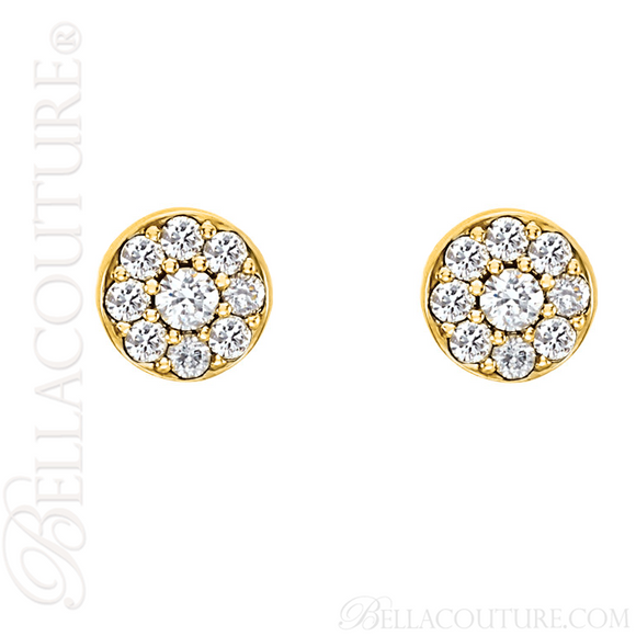 (NEW) BELLA COUTURE BRILLIANTE Diamond Cluster 14K Yellow Gold Stud Earrings (1/2 CT. TW.)