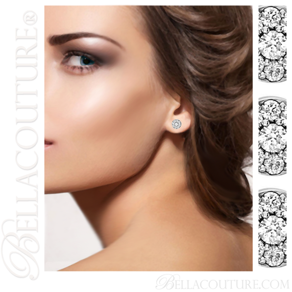 (NEW) BELLA COUTURE BRILLIANTE Diamond Cluster 14K White Gold Stud Earrings (1/2 CT. TW.)