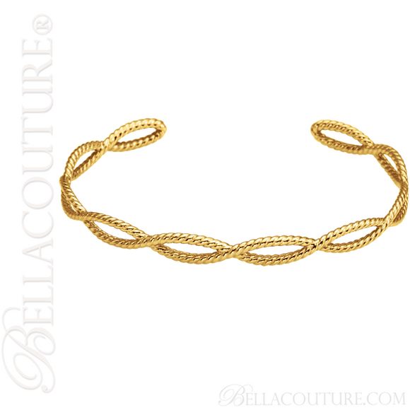 (NEW) BELLA COUTURE NALIA Gorgeous Fancy Open Filigree Twisted Rope Cable 14K Yellow Gold Cuff Bracelet