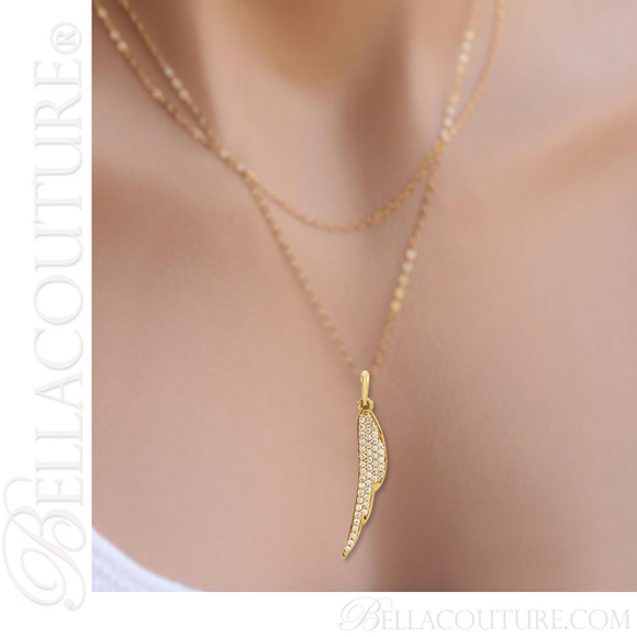 (NEW) BELLA COUTURE HAVEN Gorgeous Pave Diamond 14K Yellow Gold Danity Angel Wing Pendant Necklace (Adjustable 16"-18" Inches) (1/5CT T.W.)