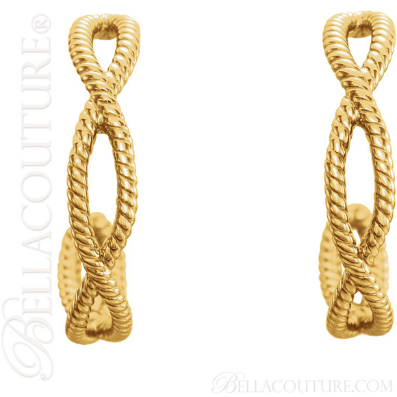 (NEW) BELLA COUTURE NALIA Gorgeous Fancy Open Filigree Twisted Rope Cable 14K Yellow Gold Hoop Earrings