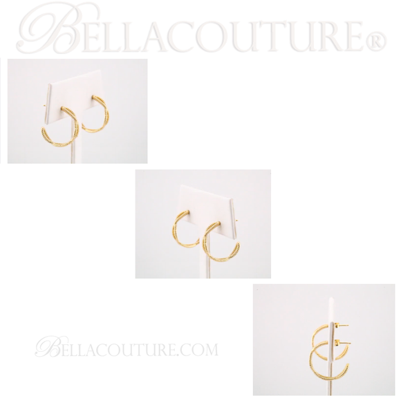 (NEW) BELLA COUTURE NALIA Gorgeous Fancy Open Filigree Twisted Rope Cable 14K Yellow Gold Hoop Earrings