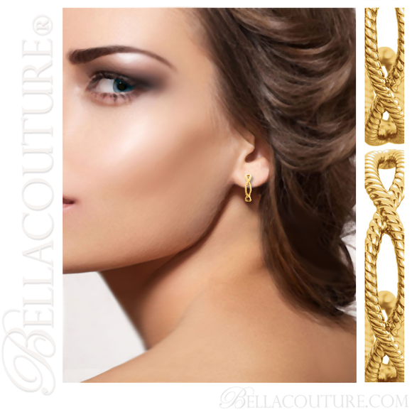 (NEW) BELLA COUTURE NALIA Gorgeous Fancy Open Filigree Twisted Rope Cable 14K Yellow Gold Hoop Earrings