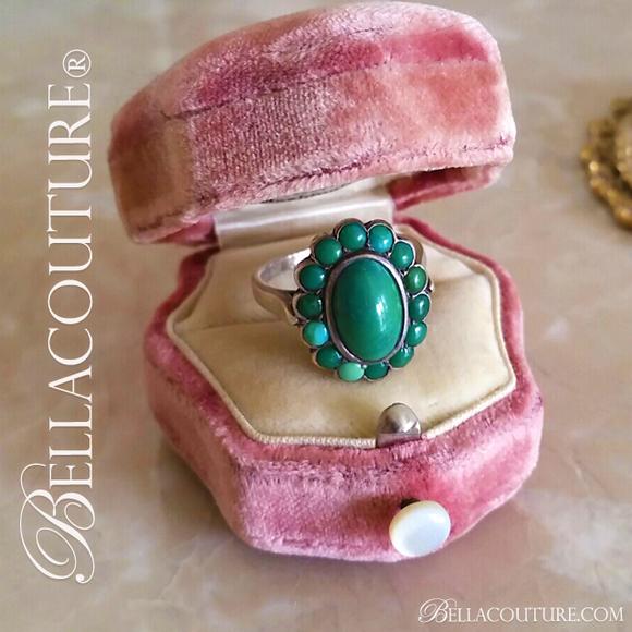 SOLD! - (ANTIQUE) Rare Gorgeous Victorian Natural Persian Turquoise Filigree Sterling Silver Ring c.1838 One of a Kind Fine Jewelry