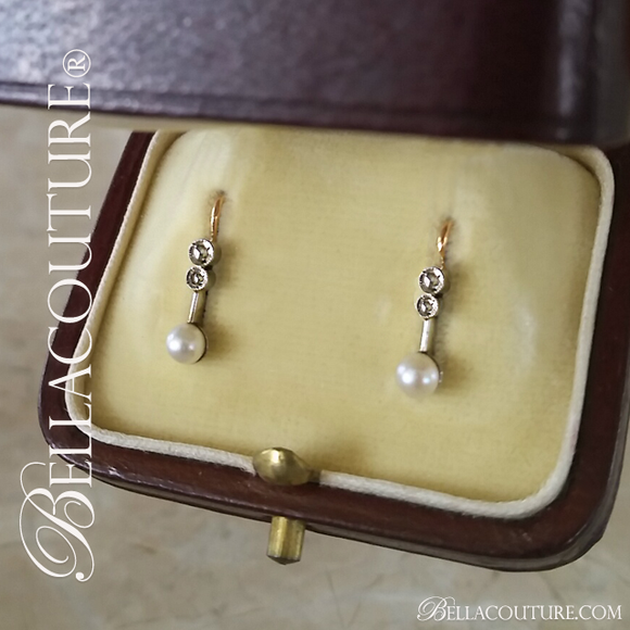 SOLD! - (ANTIQUE) Gorgeous Rare Victorian French Milgrain Etched Genuine Rose Cut Diamond 14K 14CT Solid Yellow Gold Earrings Circa 1838 One of a Kind Fine Jewelry