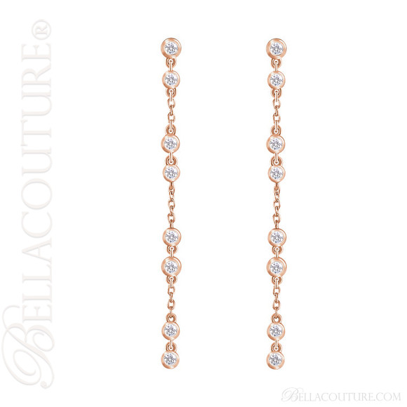 (NEW) BELLA COUTURE® WAVERLY Diamond 14K Rose Gold Chain Dangle Drop Chandelier Earrings
