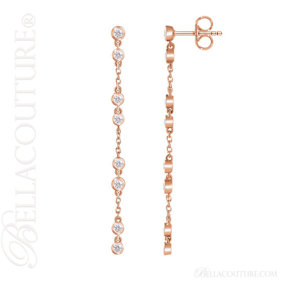 (NEW) BELLA COUTURE® WAVERLY Diamond 14K Rose Gold Chain Dangle Drop Chandelier Earrings