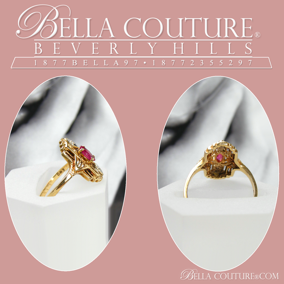 SOLD! - (ANTIQUE) ANTIQUE VICTORIAN RUBY DIAMOND YELLOW GOLD MARQUISE 10K RING - SIZE 6