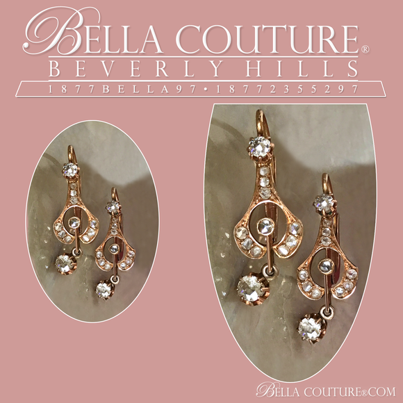SOLD! - (ANTIQUE) Rare Gorgeous Victorian French Rose Cut & Old Mine Cut 2CT Diamond 18KT / 18K Gold Dangle Drop Earrings - Fine Jewelry (One of a Kind)