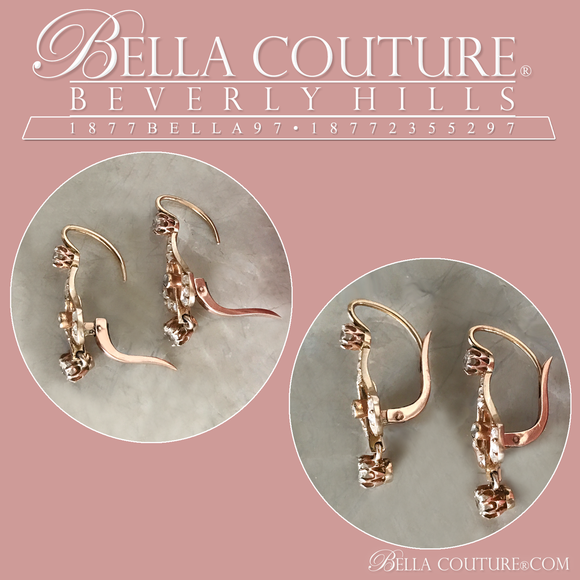 SOLD! - (ANTIQUE) Rare Gorgeous Victorian French Rose Cut & Old Mine Cut 2CT Diamond 18KT / 18K Gold Dangle Drop Earrings - Fine Jewelry (One of a Kind)