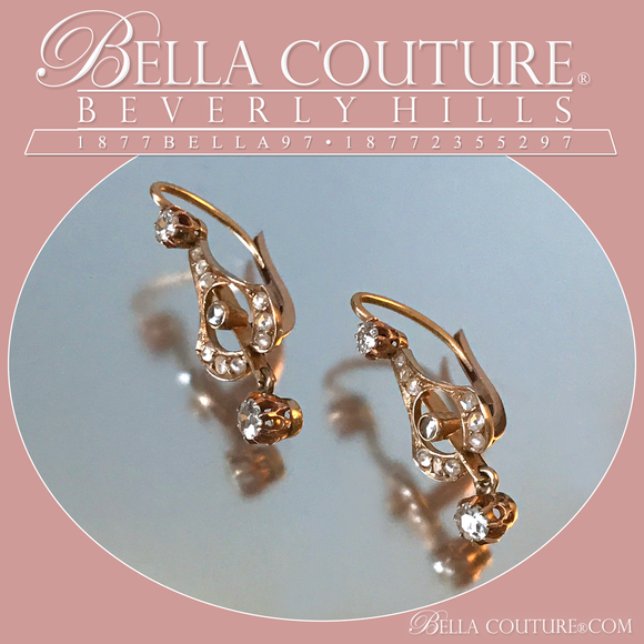 SOLD! - (ANTIQUE) Rare Gorgeous Victorian French Rose Cut & Old Mine Cut 2CT Diamond 18KT / 18K Gold Dangle Drop Earrings - Fine Jewelry (One of a Kind)