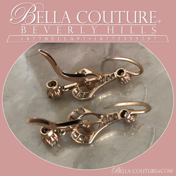 SOLD! - (ANTIQUE) Rare Gorgeous Victorian French Rose Cut & Old Mine Cut 2CT Diamond 18KT / 18K Gold Dangle Drop Earrings - Fine Jewelry (One of a Kind)