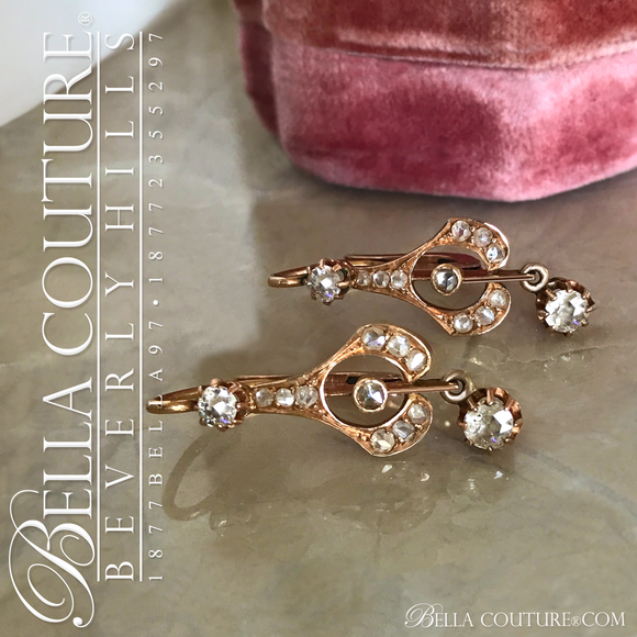 SOLD! - (ANTIQUE) Rare Gorgeous Victorian French Rose Cut & Old Mine Cut 2CT Diamond 18KT / 18K Gold Dangle Drop Earrings - Fine Jewelry (One of a Kind)