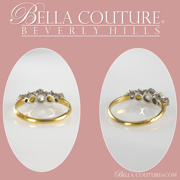 SOLD! - (ANTIQUE) VICTORIAN ANTIQUE .75 CT DIAMOND 14K YELLOW & WHITE GOLD NATURAL PEARL ENGAGEMENT ANNIVERSARY RING BAND - SIZE 6