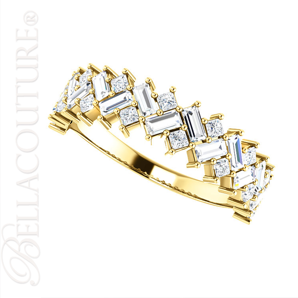 (NEW) BELLA COUTURE ® BALISIMMA 14K Yellow Gold Baguette & Princess Cut 1CT Diamond Eternity Pave Set Ring Band (The Perfect Anniversary Gift!)