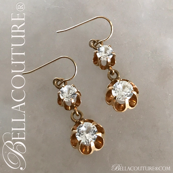 SOLD! - (ANTIQUE) RARE VICTORIAN 1CT TW DIAMOND PASTE 14K YELLOW GOLD DANGLE DROP VTG EARRINGS - Fine Jewelry (One of a Kind)
