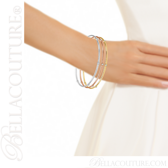 (NEW) BELLA COUTURE ELEGANTE' Gorgeous 6 Diamond 14K White Gold Bezel Bangle Bracelet (1/2 CT. TW.) 8"
