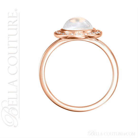 (NEW) BELLA COUTURE ® FINE GENUINE MOONSTONE GEMSTONE DIAMOND 14K ROSE GOLD RING