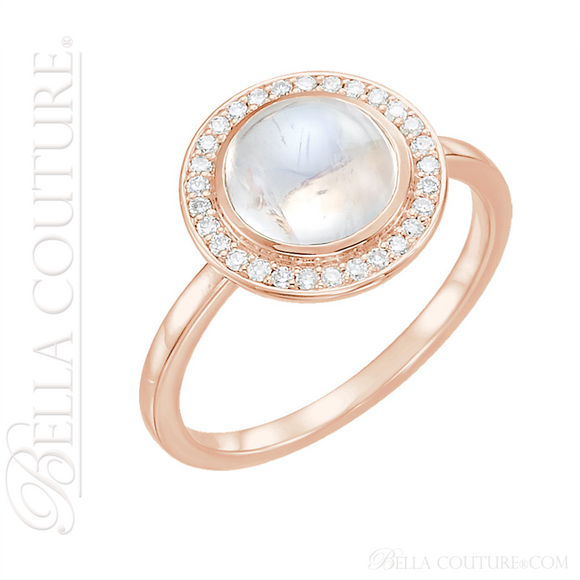 (NEW) BELLA COUTURE ® FINE GENUINE MOONSTONE GEMSTONE DIAMOND 14K ROSE GOLD RING