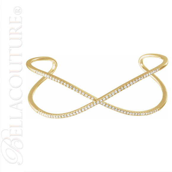 JANE BORDEAUX® TRIPPL X COLLECTION CRISS-CROSS ADJUSTABLE FINE PAVE' DIAMOND 14K YELLOW GOLD CUFF BRACELET (1.20 CT. TW.) 7" INCHES