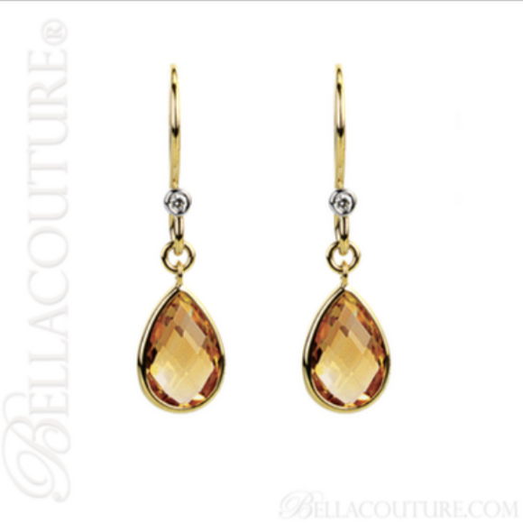 (NEW) BELLA COUTURE MINDI FINE DIAMOND CITRINE 14K YELLOW GOLD DANGLE DROP EARRINGS