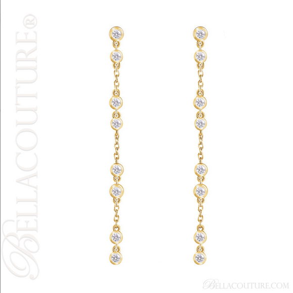 (NEW) BELLA COUTURE® WAVERLY Diamond 14K Yellow Gold Chain Dangle Drop Chandelier Earrings