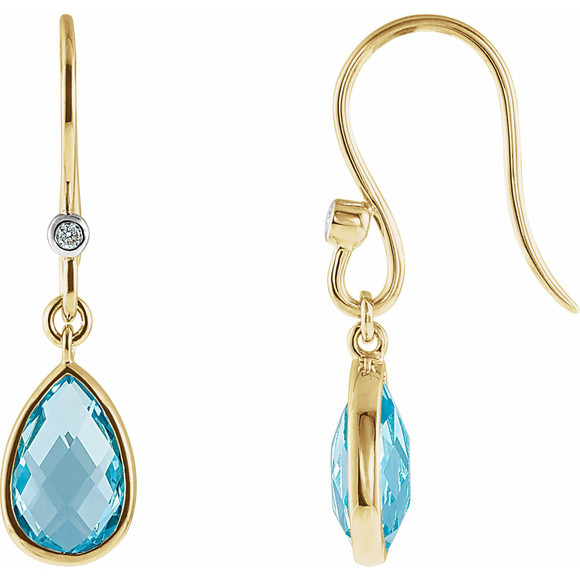 (NEW) BELLA COUTURE MINDI FINE DIAMOND SWISS BLUE TOPAZ 14K YELLOW GOLD DANGLE DROP EARRINGS