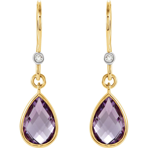 (NEW) BELLA COUTURE MINDI FINE DIAMOND AMETHYST 14K YELLOW GOLD DANGLE DROP EARRINGS