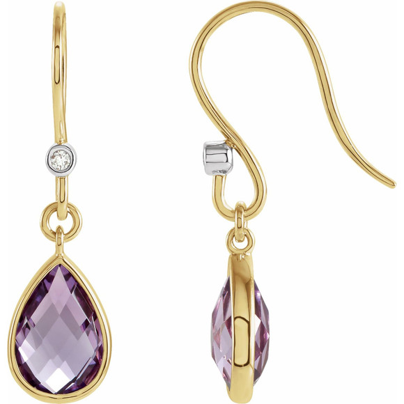 (NEW) BELLA COUTURE MINDI FINE DIAMOND AMETHYST 14K YELLOW GOLD DANGLE DROP EARRINGS