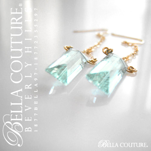 (NEW) JANE BORDEAUX® COUTURE MINKA FINE BAGUETTE CUT AQUAMARINE 14K GOLD DANGLE DROP CHAIN EARRINGS