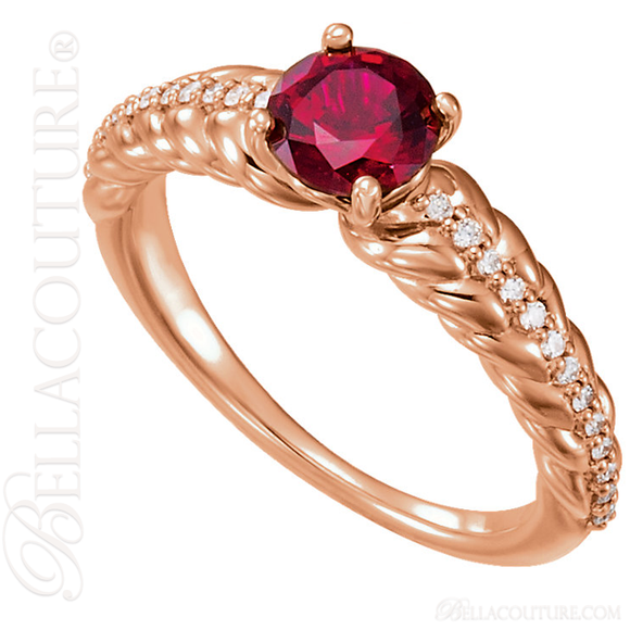 (NEW) BELLA COUTURE® ANALICIA Fine 1/8CTW Diamond Mozambique Garnet 14K Rose Gold Ring