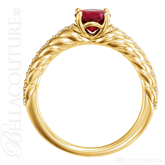 (NEW) BELLA COUTURE® ANALICIA Fine 1/8CTW Diamond Mozambique Garnet 14K Yellow Gold Ring