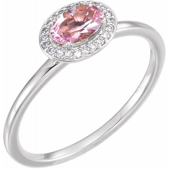 (NEW) BELLA COUTURE BALINA Fine Diamond 6 x 4 MM Genuine Morganite Oval Dainty Gemstone 14K White Gold Ring