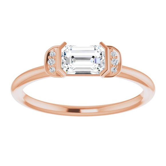 (NEW) BELLA COUTURE LeORA Fine Elegant Diamond Baguette Emerald Cut Genuine White Sapphire Gemstone 14K Rose Gold Ring