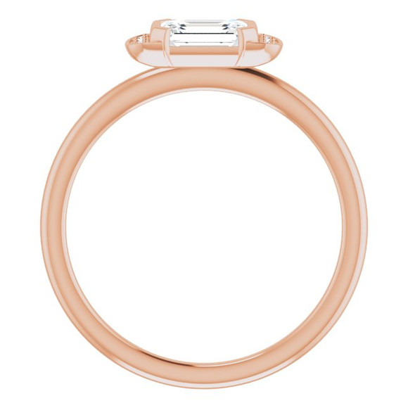 (NEW) BELLA COUTURE LeORA Fine Elegant Diamond Baguette Emerald Cut Genuine White Sapphire Gemstone 14K Rose Gold Ring