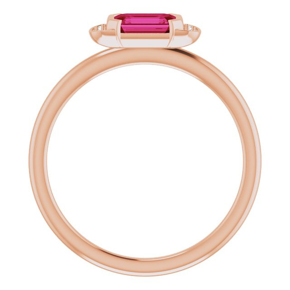 (NEW) BELLA COUTURE LeORA Fine Elegant Diamond Baguette Emerald Cut Ruby Gemstone 14K Rose Gold Ring