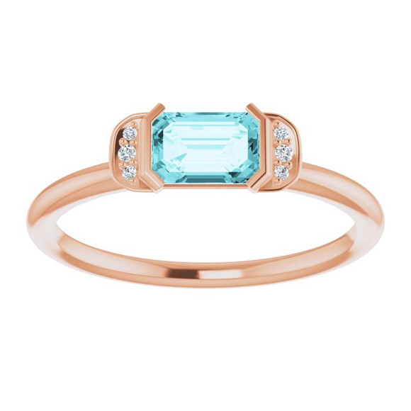 (NEW) BELLA COUTURE LeORA Fine Elegant Diamond Baguette Natural Zircon Gemstone 14K Rose Gold Ring