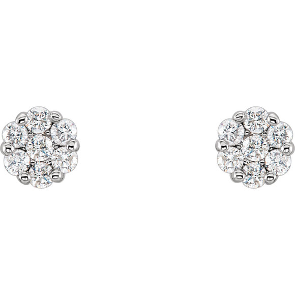 (NEW) BELLA COUTURE® FALLINA 1/2 CT DIAMOND CLUSTER 14K WHITE GOLD PAVE HALO EARRINGS
