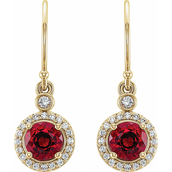 (NEW) BELLA COUTURE PARIS FINE DIAMOND RUBY 14K YELLOW GOLD DANGLE DROP EARRINGS
