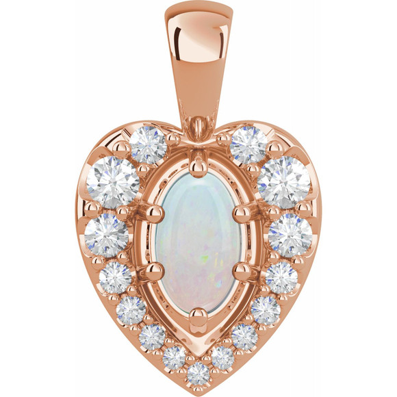 (NEW) BELLA COUTURE LURA HEART FINE DIAMOND OPAL CABOCHON 14K ROSE GOLD DANGLE DROP PENDANT
