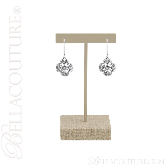 (NEW) BELLA COUTURE HANNAH Gorgeous Fine Quatrefoil Diamond 14K White Gold Filigree Dangle Drop Earrings