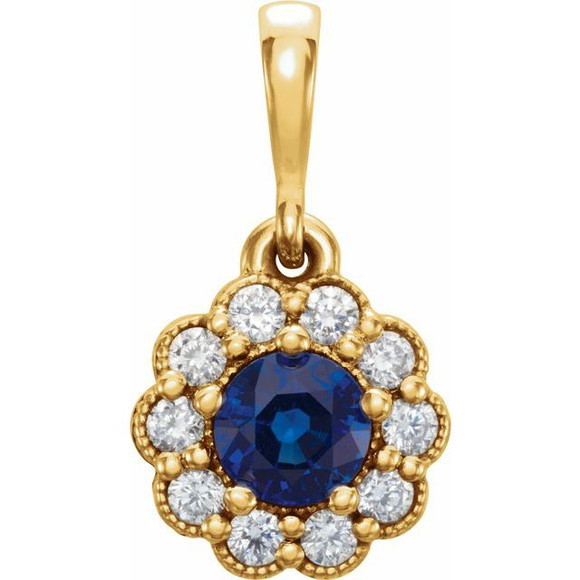 (NEW) BELLA COUTURE BELLA Fine Elegant Diamond Natural Blue Sapphire Gemstone Halo 14K Yellow Gold Dangle Drop Pendant