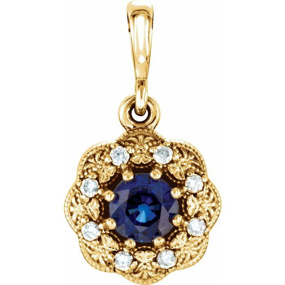(NEW) BELLA COUTURE ASHLEY Fine Elegant Diamond Natural Blue Sapphire Gemstone Halo 14K Yellow Gold Dangle Drop Pendant