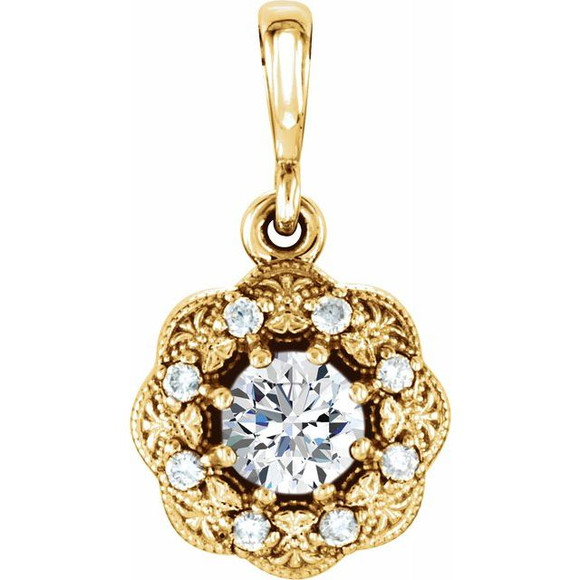 (NEW) BELLA COUTURE ASHLEY Fine Elegant Diamond Halo 14K Yellow Gold Dangle Drop Pendant