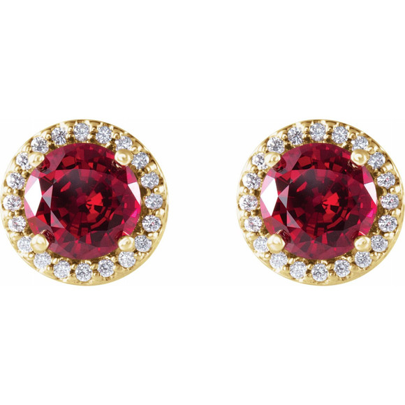 (NEW) BELLA COUTURE MARION FINE DIAMOND 6MM RUBY 14K YELLOW GOLD POST EARRINGS