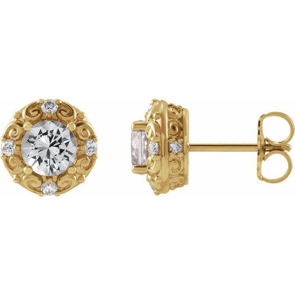 (NEW) BELLA COUTURE ROYA FINE 1/6 CT DIAMOND 5MM .75 CT NATURAL WHITE TOPAZ 14K YELLOW GOLD POST EARRINGS
